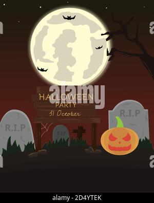 Illustration Vektor Design von Halloween Landschaft Hintergrund Vorlage Stock Vektor