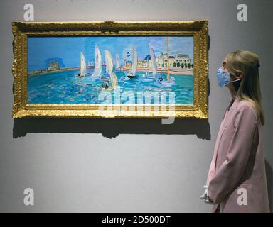 London, Großbritannien. Oktober 2020. 'Le Retour des Regates' von Raoul Dufy, Estimate £250,000-350,000 Presseinformation zu Bonhams Impressionismus und Moderne Kunst, die am 15. Oktober stattfindet. Kredit: Mark Thomas/Alamy Live Nachrichten Stockfoto