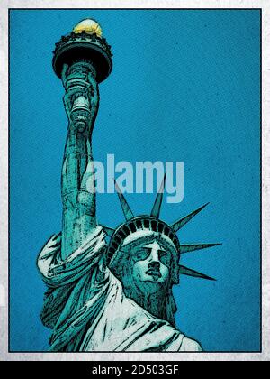 Freiheitsstatue oder Lady Liberty manhattan New york City usa Comic-Stil Illustration Stockfoto