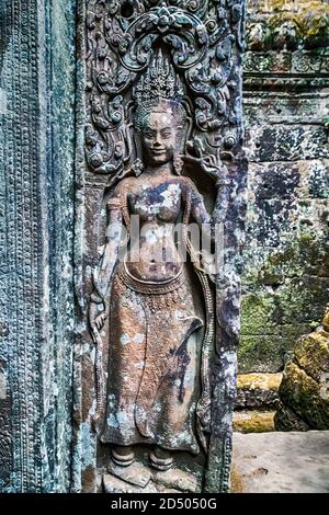 Stein asiatische Frau Statue Kambodscha. Alte Khmer-Architektur. Stockfoto