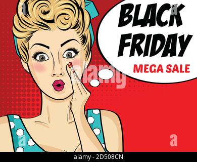 Black Friday Banner mit Pin-up Mädchen. Retro-Style. Vektor Stock Vektor