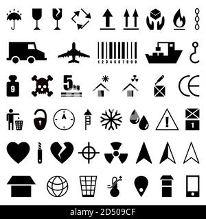 Satz von Mail-Symbolen auf weißem, isoliertem Hintergrund. Universelle Logos für Kartons und Sendungen. Vektorgrafik auf weißem, isoliertem Hintergrund Stock Vektor