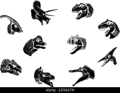 Eine Gruppe von Dinosauriern auf einem weißen Hintergrund Vektor schwarz Silhouette Stock Vektor