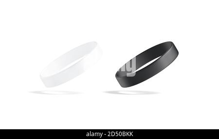 Blank schwarz und weiß Silikon Armband Mockup Set, keine Schwerkraft Stockfoto