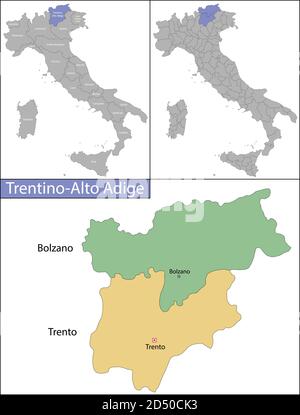 Trentino-Südtirol ist eine Region in Norditalien Stock Vektor
