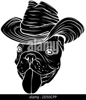 Schwarze Silhouette Mops in Cowboy s Hut Vektor Illustration Grafiken Stock Vektor