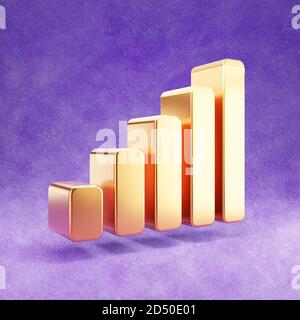 Signalsymbol. Goldenes glänzendes Signalsymbol isoliert auf violettem Samthintergrund. Modernes Icon für Website, Social Media, Präsentation, Design Template Element. 3D-Rendering. Stockfoto