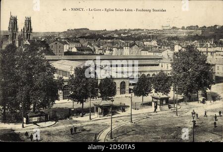 Nancy Meurthe et Moselle, la Gare, Eglise Saint Léon, Faubourg Stanislas - weltweite Nutzung Stockfoto
