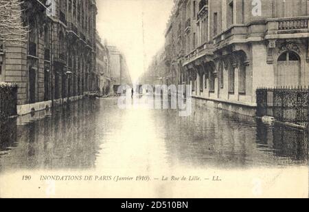 Paris, Inondation 1910, vue générale de la Rue de Lille – weltweite Nutzung Stockfoto