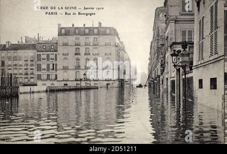 Paris, Inondation 1910, vue générale de la Rue de Bourgogne - weltweite Nutzung Stockfoto
