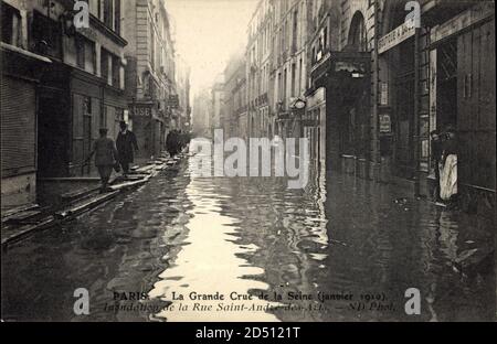 Paris, Inondation 1910, La Rue Saint André des Arts Stockfoto