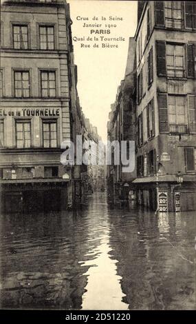 Paris, Inondation 1910, Quai de la Tournelle, Rue de Bièvre Stockfoto