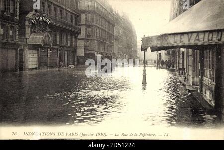 Paris, Inondation de la seine, Janvier 1910, La Rue de la Pépinière Stockfoto