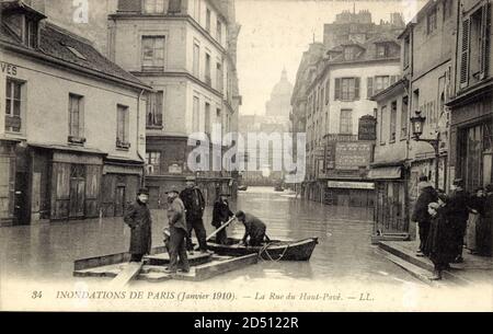 Paris, Inondation 1910, vue de la Rue du Haut Pavé – weltweite Nutzung Stockfoto
