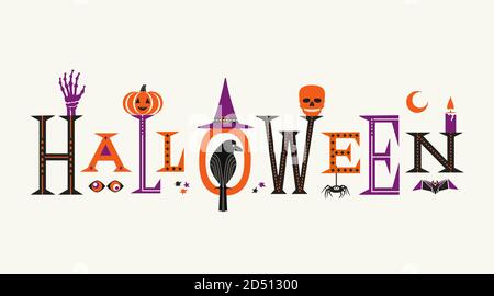 Halloween niedlichen Schriftzüge und Symbole Illustration Stock Vektor