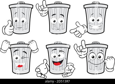 Ein Vektorsatz von Malabfällen in verschiedenen Situationen. Zeichnen von Maskottchen. Stock Vektor