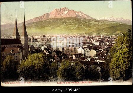 Stadt Luzern, Kirchtürme, Ort, Pilatus, siehe weltweite Nutzung Stockfoto