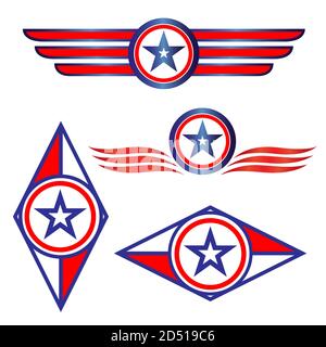 Amerikanische Symbole Zeichen Logo Emblem Symbole setzen Vektor Bild. Stock Vektor