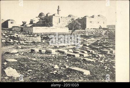 Israel, Blick auf Ruinen, Steine, Baum, Friedhof Stockfoto