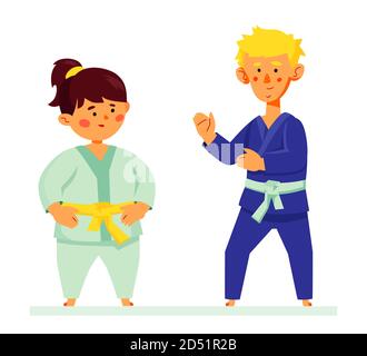 Kinder tun Karate - bunte flache Design Stil Illustration Stock Vektor