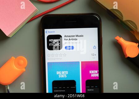 New York, USA - 29. September 2020: Amazon Music for Artists Mobile App Logo auf dem Handy-Bildschirm Nahaufnahme, illustrative Editorial Stockfoto