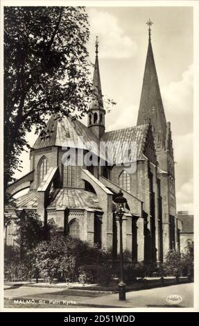 Malmö Schweden, St. Petri Kyrka, Blick auf die Kirche Stockfoto