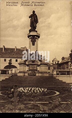 Warschau Polen, Blick auf das Mickiewicz Denkmal Stockfoto