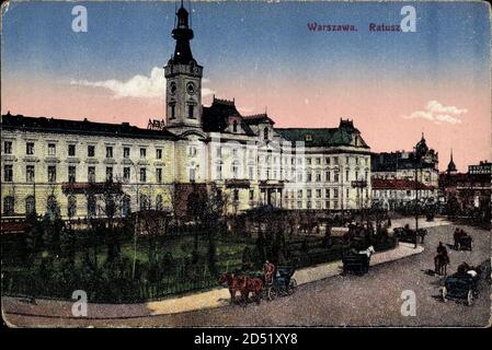 Warschau Polen, Blick auf das Rathaus, Ratusz, Kutsche Stockfoto