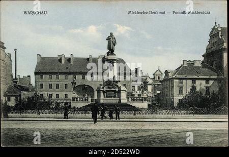 Warschau Polen, Blick auf das Mickiewicz Denkmal, Straßenpartie Stockfoto