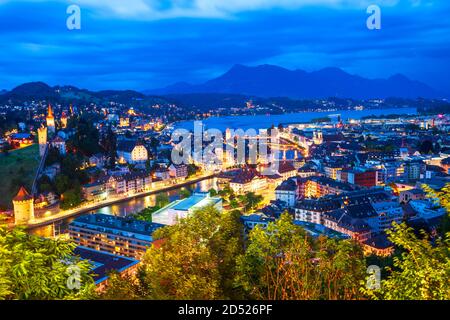 Stadt Luzern Antenne Panoramablick. Luzern und Luzern ist eine Stadt in der Zentralschweiz. Stockfoto