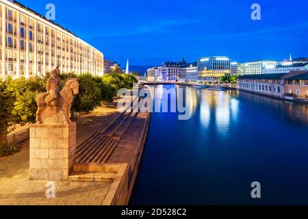 Genfer Stadtzentrum Antenne Panoramablick. Oder Genf Genf ist die zweitgrösste Stadt der Schweiz, am Genfer See entfernt. Stockfoto