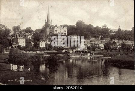 Ross on Wye Wales, Wasserblick zum Ort hin, Kirchturm Stockfoto