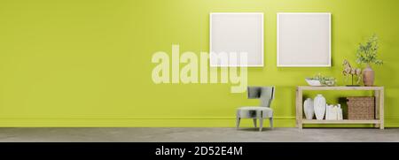 Mockup Poster in grün modernen Wohnzimmer Innenhintergrund. 3d-Rendering. Stockfoto