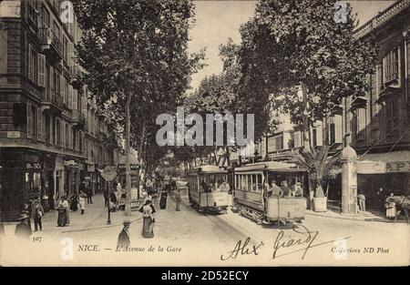 Nice Nizza Alpes Maritimes, L'Avenue de la Gare, Tram - Nutzung weltweit Stockfoto