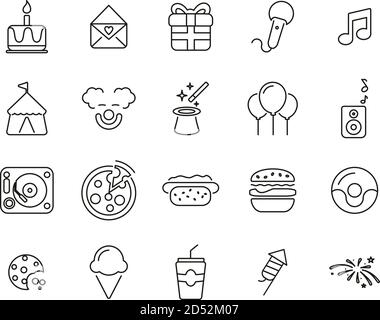 Geburtstag Symbole Thin Line Set groß Stock Vektor