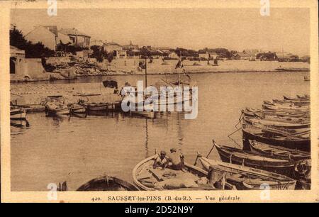 Sausset les Pins Bouches du Rhône, Vue generale, Meerpartie, Boote – weltweite Verwendung Stockfoto