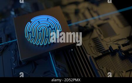 Cyber Security Digital Technology, Fingerabdruckscanner. Online-Datensicherheit Stockfoto