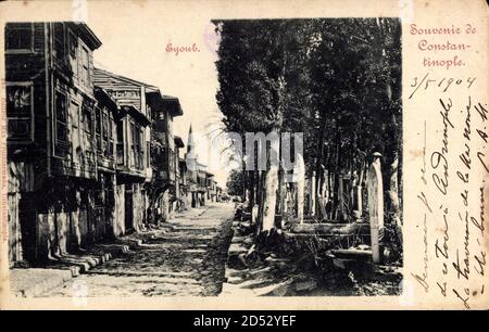 Konstantinopel Istanbul Türkei, Eyoub, Straßenpartie, Minarett, Friedhof weltweit im Einsatz Stockfoto