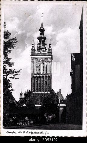 GDA?sk Danzig, Blick auf die St. Katharinenkirche, Kirchturm weltweit im Einsatz Stockfoto