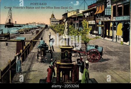 Port Said Ägypten, Queen Victoria's Statue und das Büro Suez Canal Co. Verwendung weltweit Stockfoto