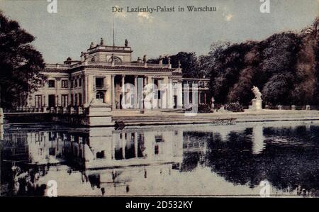 Warszawa Warschau Polen, Blick auf den Lazienky Palast, Fassade, Teich - weltweite Nutzung Stockfoto