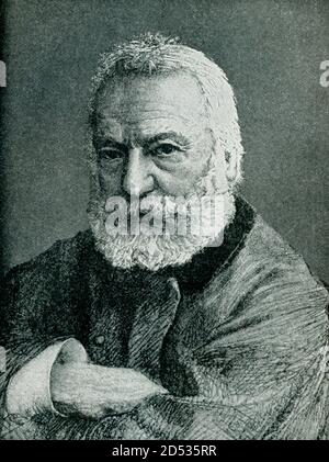 Victor Hugo (1802-1885) ist ein berühmter französischer Romantiker, der vor allem für seine Gedichte und Romane bekannt ist, darunter "der Glöckner von Notre Dame" und "Les Misérables". Stockfoto