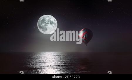 Großer Mond über dem Meer Stockfoto
