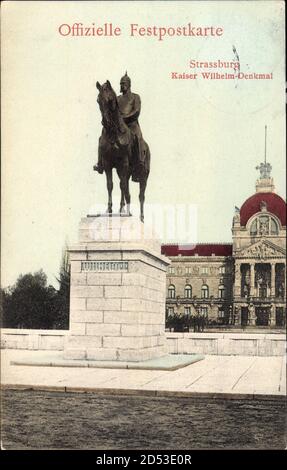 Straßburg Elsaß Bas Rhin, Blick auf das Kaiser Wilhelm Denkmal, Festpostkarte Stockfoto