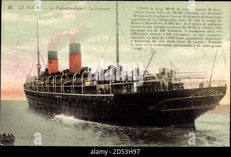 Le Havre, Paquebot La Lorraine, CGT French Line, Transatlantique – weltweite Nutzung Stockfoto