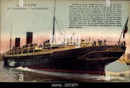 Le Havre, Paquebot La Lorraine, CGT French Line, Transatlantique – weltweite Nutzung Stockfoto