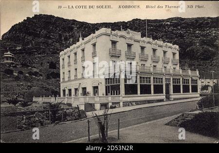 Korbous Tunesien, Blick zum Hotel des Thermes, La cote du Soleil Stockfoto