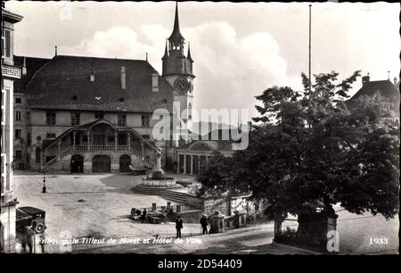 Freiburg Freiburg Stadt Schweiz, Tilleul de Morat et Hôtel de Ville - weltweit im Einsatz Stockfoto