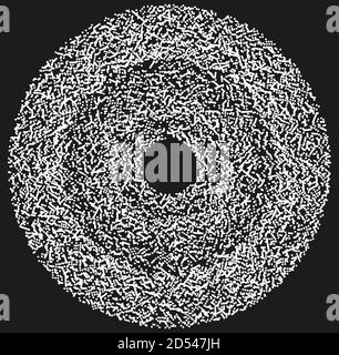 Graustufen zufällige Quadrate in Kreisbildung abstraktes geometrisches Element. Kreis, kreisförmiges Mosaik Stock Vektor