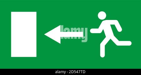 Laufmann und Schild für die Ausgangstür. Vektorsymbol, Sicherheitssymbol. Flucht Hilfe Evakuierung . Stock Vektor